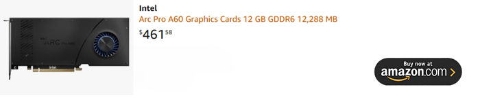 Intel Arc Pro A60 Graphics Cards 12 GB GDDR6 VRAM