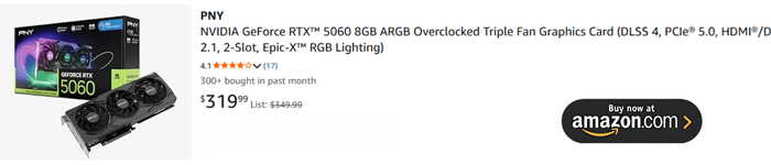 PNY NVIDIA GeForce RTX™ 5060 8GB ARGB Overclocked Triple Fan Graphics Card