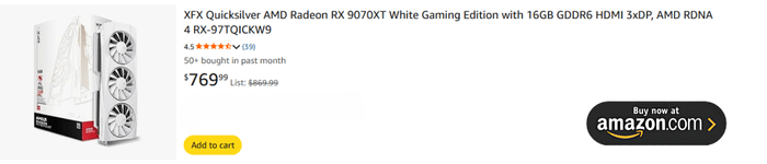 XFX Quicksilver AMD Radeon RX 9070XT White Gaming Edition with 16GB GDDR6 HDMI 3xDP, AMD RDNA 4