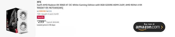 XFX Swift AMD Radeon RX 9060 XT OC White Gaming Edition with 8GB GDDR6