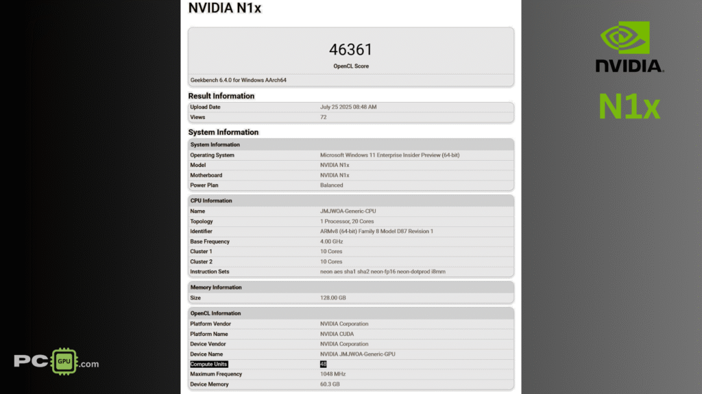 NVIDIA and MediaTek partnered to develop the N1X, an Arm architecture SoC for the Windows PC market. The series includes a more lightweight N1 laptop model and the N1X desktop model.