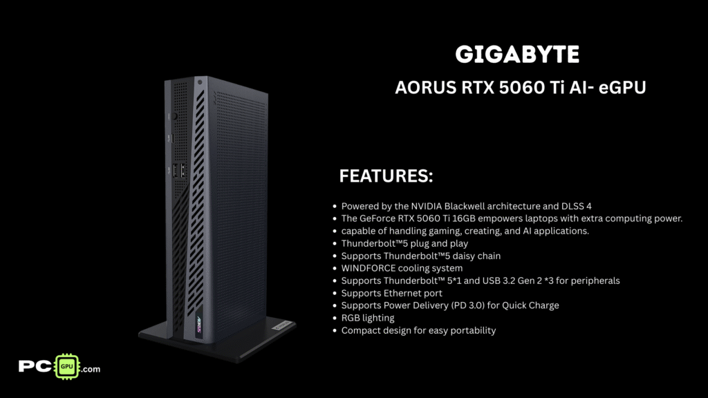 GIGABYTE AORUS RTX 5060 Ti AI BOX (eGPU) Features